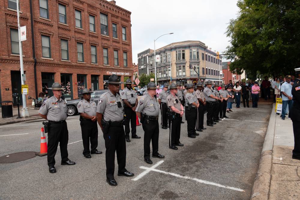 Bibb County Sheriff’s Office personnel standing together in downtown Macon